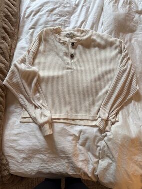 Urban outfitters Oversized Cream Ribbed Henley Sweater Top